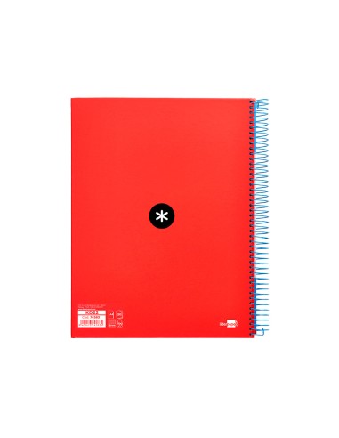 Cuaderno espiral a4 micro antartik tapa forrada120h 100 gr cuadro 5mm 5 bandas 4 taladros color rojo