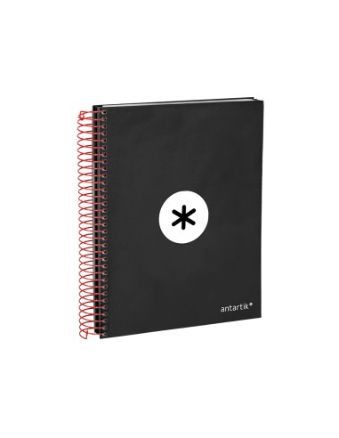 Cuaderno espiral a5 micro antartik tapa forrada 120h 90 gr horizontal 5 bandas 6 taladros color negro