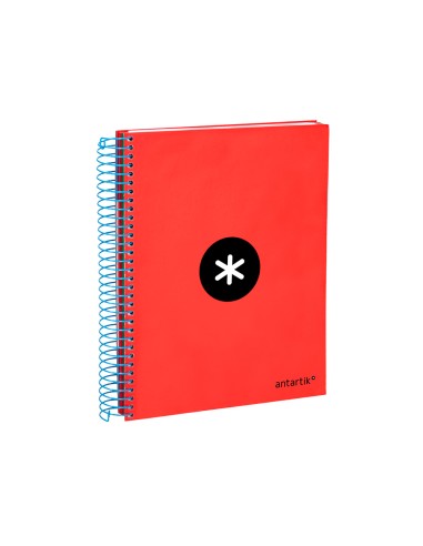 Cuaderno espiral a5 micro antartik tapa forrada 120h 90 gr horizontal 5 bandas 6 taladros color rojo
