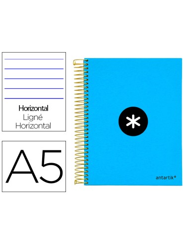 Cuaderno espiral a5 micro antartik tapa forrada 120h 100 gr horizontal 5 bandas 6 taladros color azul