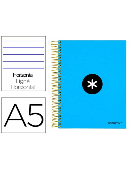Cuaderno espiral a5 micro antartik tapa forrada 120h 100 gr horizontal 5 bandas 6 taladros color azul