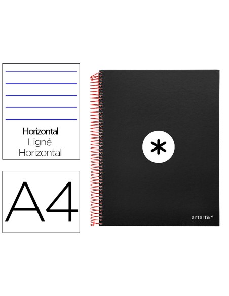 Cuaderno espiral a4 micro antartik tapa forrada 120h 100 gr horizontal 5 bandas 4 taladros color negro