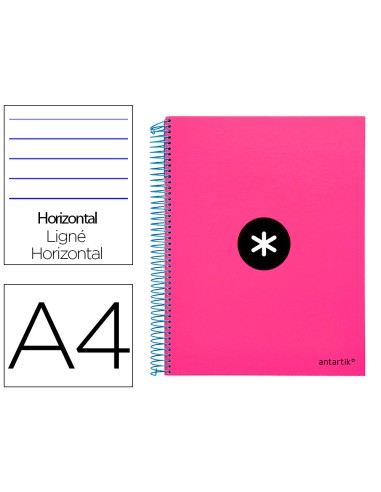 Cuaderno espiral a4 micro antartik tapa forrada 120h 100 gr horizontal 5 bandas 4 taladros color rosa