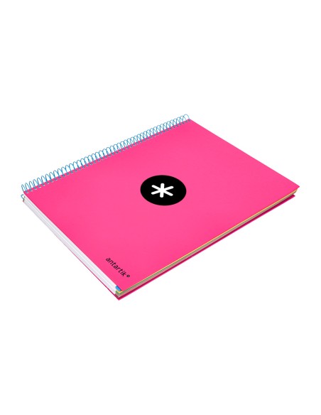Cuaderno espiral a4 micro antartik tapa forrada 120h 100 gr horizontal 5 bandas 4 taladros color rosa