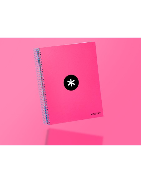 Cuaderno espiral a4 micro antartik tapa forrada 120h 100 gr horizontal 5 bandas 4 taladros color rosa