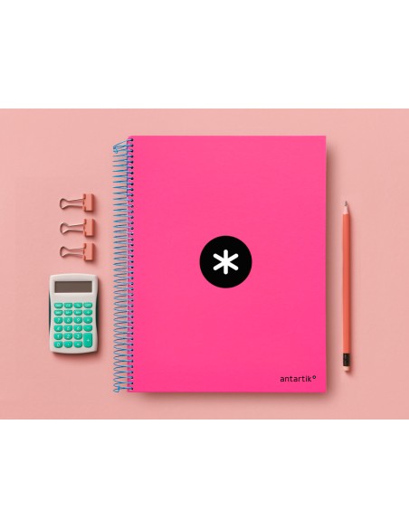 Cuaderno espiral a4 micro antartik tapa forrada 120h 100 gr horizontal 5 bandas 4 taladros color rosa