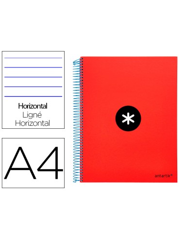 Cuaderno espiral a4 micro antartik tapa forrada 120h 100 gr horizontal 5 bandas 4 taladros color rojo