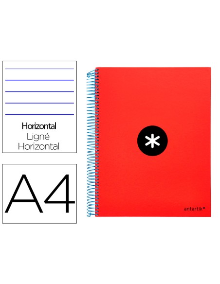 Cuaderno espiral a4 micro antartik tapa forrada 120h 100 gr horizontal 5 bandas 4 taladros color rojo