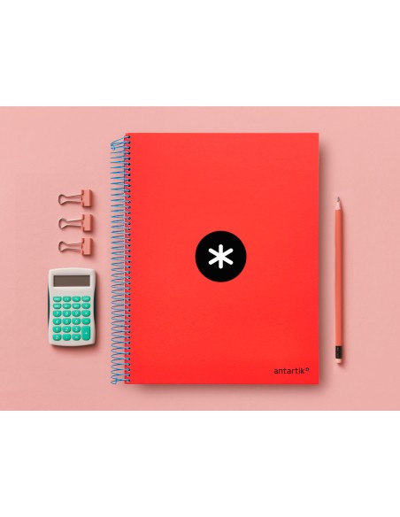 Cuaderno espiral a4 micro antartik tapa forrada 120h 100 gr horizontal 5 bandas 4 taladros color rojo