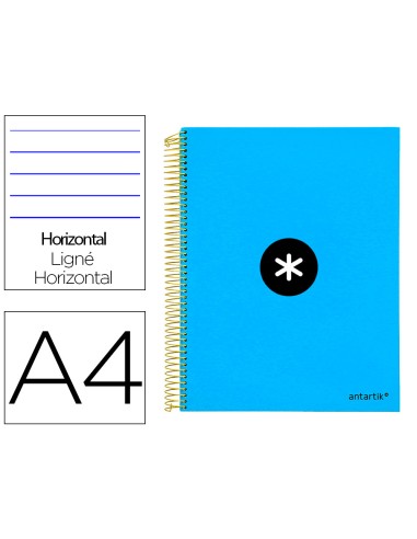 Cuaderno espiral a4 micro antartik tapa forrada 120h 100 gr horizontal 5 bandas 4 taladros color azul