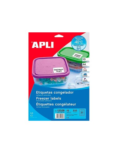 Etiqueta adhesiva apli 12328 tamano 635x381 mm para congelados caja con 10 hojas a4 blancas directiva europea