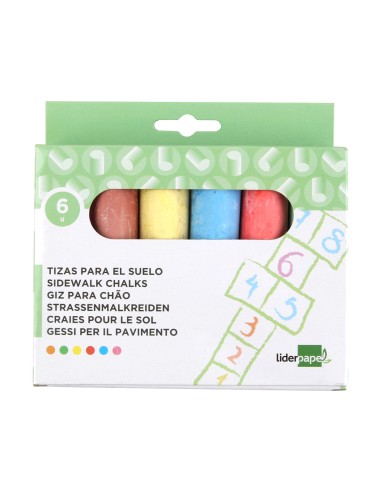 Tiza color liderpapel para suelo caja de 6 unidades colores surtidos