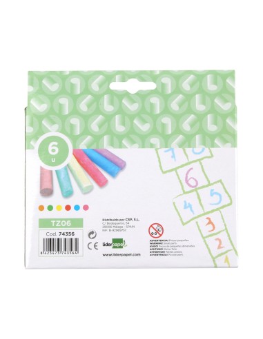 Tiza color liderpapel para suelo caja de 6 unidades colores surtidos