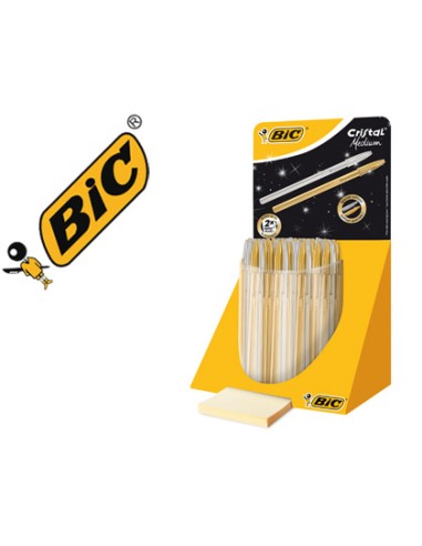 Boligrafo bic cristal linea celebration dorado y plateado expositor de 40 unidades surtidas