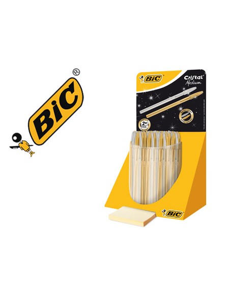 Boligrafo bic cristal linea celebration dorado y plateado expositor de 40 unidades surtidas