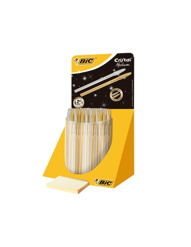 Boligrafo bic cristal linea celebration dorado y plateado expositor de 40 unidades surtidas