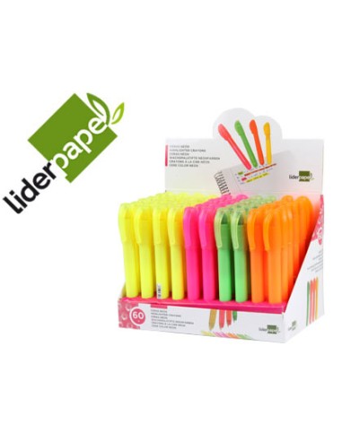 Marcador de cera gel liderpapel fluorescente expositor de 60 unidades colores surtidos