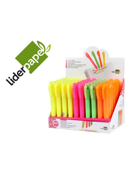 Marcador de cera gel liderpapel fluorescente expositor de 60 unidades colores surtidos