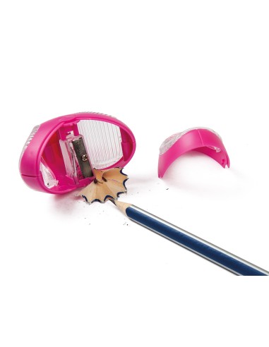 Sacapuntas liderpapel star plastico 1 uso con deposito colores surtidos