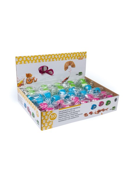 Sacapuntas liderpapel star plastico 1 uso con deposito colores surtidos Sacapuntas liderpapel star plastico 1 uso con deposito colores surtidos