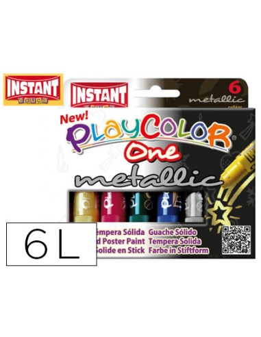 Tempera solida en barra playcolor escolar caja de 6 colores metalizados surtidos