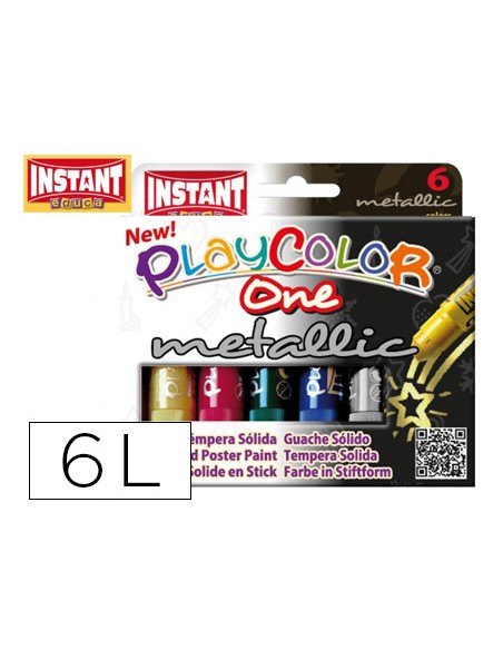 Tempera solida en barra playcolor escolar caja de 6 colores metalizados surtidos