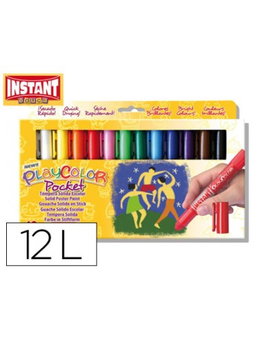 Tempera solida en barra playcolor pocket escolar caja de 12 colores surtidos