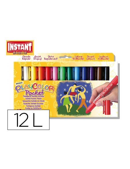 Tempera solida en barra playcolor pocket escolar caja de 12 colores surtidos