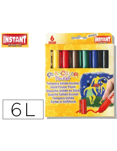 Tempera solida en barra playcolor pocket escolar caja de 6 colores surtidos