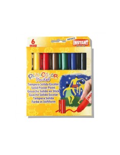 Tempera solida en barra playcolor pocket escolar caja de 6 colores surtidos