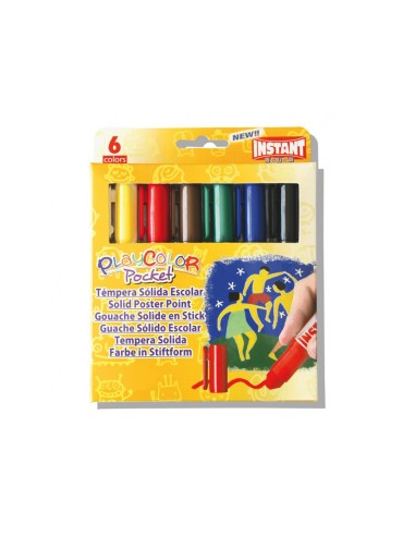 Tempera solida en barra playcolor pocket escolar caja de 6 colores surtidos