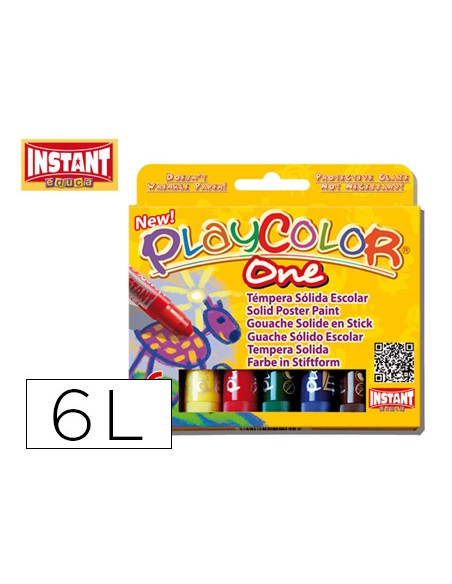 Tempera solida en barra playcolor escolar caja de 6 colores surtidos