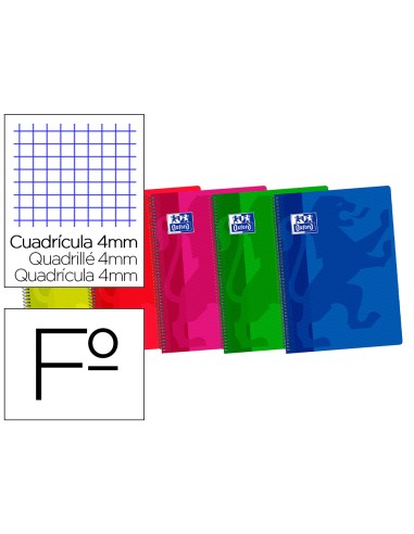 Bloc espiral oxford tapa plastico optik paper folio 80 hojas 90 gr cuadros 4 mm