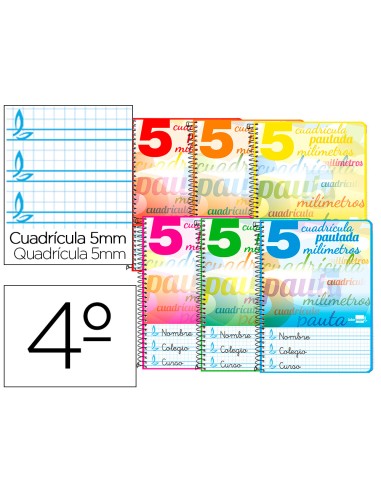 Cuaderno espiral liderpapel cuarto pautaguia tapa dura 80h75 gr cuadro pautado 5mm con margen
