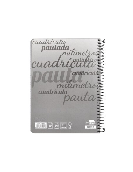 Cuaderno espiral liderpapel cuarto pautaguia tapa dura 80h75 gr cuadro pautado 5mm con margen