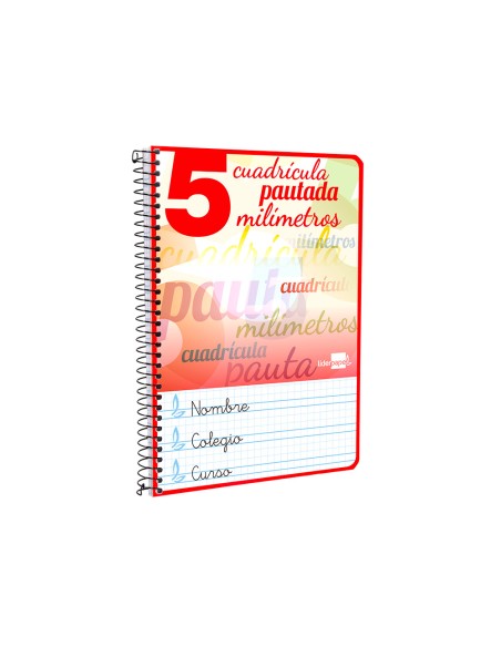 Cuaderno espiral liderpapel cuarto pautaguia tapa dura 80h75 gr cuadro pautado 5mm con margen