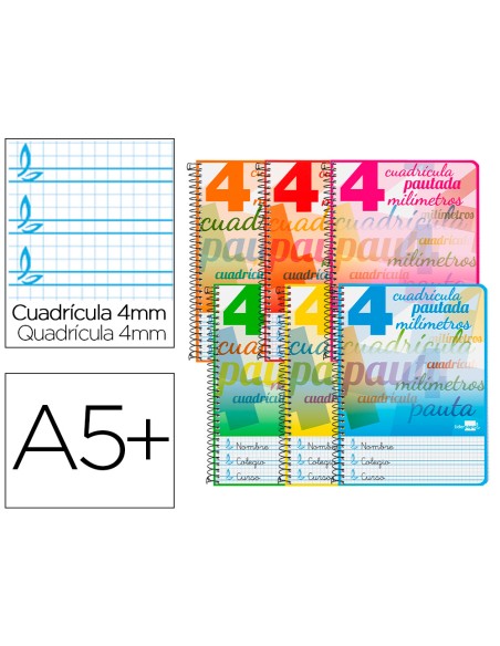 Cuaderno espiral liderpapel cuarto pautaguia tapa dura 80h75 gr cuadro pautado 4mm con margen