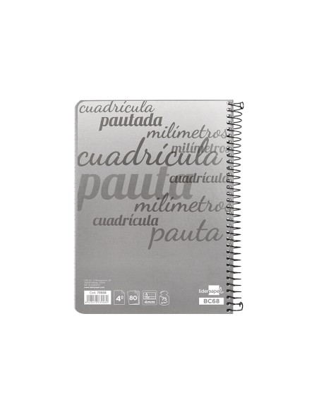 Cuaderno espiral liderpapel cuarto pautaguia tapa dura 80h75 gr cuadro pautado 4mm con margen