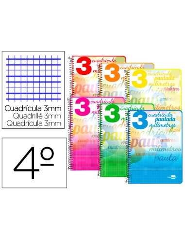 Cuaderno espiral liderpapel cuarto pautaguia tapa dura 80h75 gr cuadro pautado 3 mm con margen