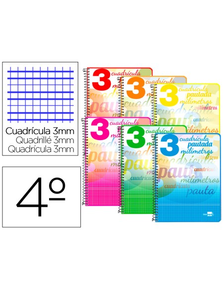 Cuaderno espiral liderpapel cuarto pautaguia tapa dura 80h75 gr cuadro pautado 3 mm con margen