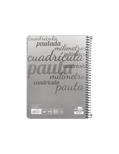 Cuaderno espiral liderpapel cuarto pautaguia tapa dura 80h75 gr cuadro pautado 3 mm con margen