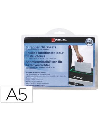 Hojas lubricantes rexel para destructora paquete de 20 hojas tamano din a5