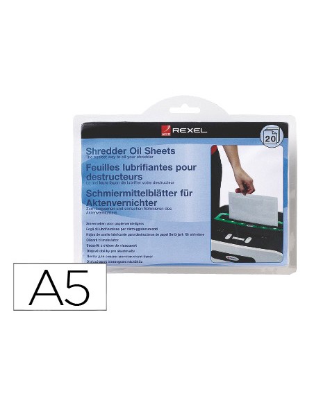 Hojas lubricantes rexel para destructora paquete de 20 hojas tamano din a5