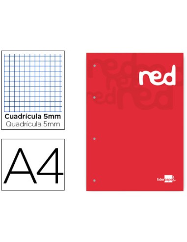 Bloc encolado liderpapel cuadro 5 mm rojo a4 natural 100 hojas 100 g m2