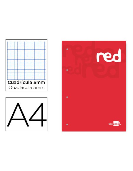 Bloc encolado liderpapel cuadro 5 mm rojo a4 natural 100 hojas 100 g m2 Bloc encolado liderpapel cuadro 5 mm rojo a4 natural 100 hojas 100 g m2