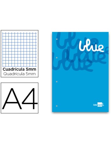 Bloc encolado liderpapel cuadro 5 mm azul a4 natural 100 hojas 100 g m2