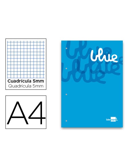 Bloc encolado liderpapel cuadro 5 mm azul a4 natural 100 hojas 100 g m2 Bloc encolado liderpapel cuadro 5 mm azul a4 natural 100 hojas 100 g m2