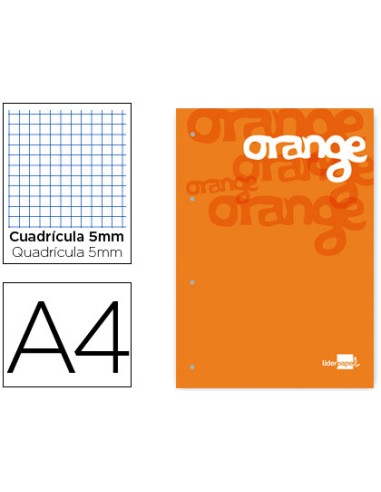 Bloc encolado liderpapel cuadro 5 mm naranja a4 natural100 hojas 100 g m2