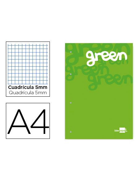 Bloc encolado liderpapel cuadro 5 mm verde a4 natural 100 hojas 100 g m2 Bloc encolado liderpapel cuadro 5 mm verde a4 natural 100 hojas 100 g m2