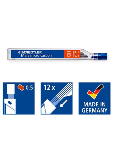 Minas staedtler mars micro grafito 05 mm hb tubo con 12 minas